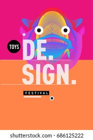 Abstract Modern Toys Design Festival Poster. Publications and Presentations Layouts Graphic Template and ideas for Poster. Vector Illustration of Cartoon Head 3d forms. 