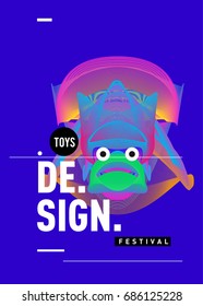 Abstract Modern Toys Design Festival Poster. Publications and Presentations Layouts Graphic Template and ideas for Poster. Vector Illustration of Cartoon Head 3d forms. 