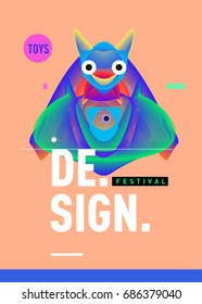 Abstract Modern Toys Design Festival Poster. Publications and Presentations Layouts Graphic Template and ideas for Poster. Vector Illustration of Cartoon Head 3d forms. 
