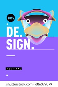 Abstract Modern Toys Design Festival Poster. Publications and Presentations Layouts Graphic Template and ideas for Poster. Vector Illustration of Cartoon Head 3d forms. 
