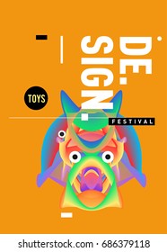 Abstract Modern Toys Design Festival Poster. Publications and Presentations Layouts Graphic Template and ideas for Poster. Vector Illustration of Cartoon Head 3d forms. 
