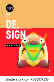 Abstract Modern Toys Design Festival Poster. Publications and Presentations Layouts Graphic Template and ideas for Poster. Vector Illustration of Cartoon Head 3d forms. 
