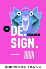 Abstract Modern Toys Design Festival Poster. Publications and Presentations Layouts Graphic Template and ideas for Poster. Vector Illustration of Cartoon Head 3d forms. 
