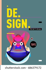 Abstract Modern Toys Design Festival Poster. Publications and Presentations Layouts Graphic Template and ideas for Poster. Vector Illustration of Cartoon Head 3d forms. 
