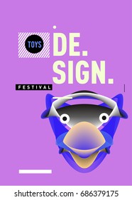 Abstract Modern Toys Design Festival Poster. Publications and Presentations Layouts Graphic Template and ideas for Poster. Vector Illustration of Cartoon Head 3d forms. 
