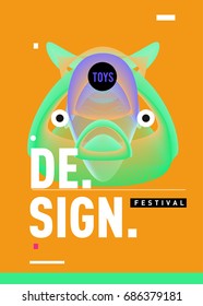 Abstract Modern Toys Design Festival Poster. Publications and Presentations Layouts Graphic Template and ideas for Poster. Vector Illustration of Cartoon Head 3d forms. 

