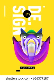 Abstract Modern Toys Design Festival Poster. Publications and Presentations Layouts Graphic Template and ideas for Poster. Vector Illustration of Cartoon Head 3d forms. 
