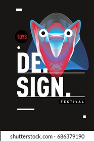 Abstract Modern Toys Design Festival Poster. Publications and Presentations Layouts Graphic Template and ideas for Poster. Vector Illustration of Cartoon Head 3d forms. 

