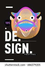 Abstract Modern Toys Design Festival Poster. Publications and Presentations Layouts Graphic Template and ideas for Poster. Vector Illustration of Cartoon Head 3d forms. 

