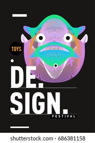 Abstract Modern Toys Design Festival Poster. Publications and Presentations Layouts Graphic Template and ideas for Poster. Vector Illustration of Cartoon Head 3d forms. 