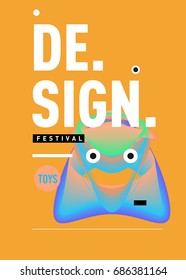 Abstract Modern Toys Design Festival Poster. Publications and Presentations Layouts Graphic Template and ideas for Poster. Vector Illustration of Cartoon Head 3d forms. 
