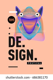 Abstract Modern Toys Design Festival Poster. Publications and Presentations Layouts Graphic Template and ideas for Poster. Vector Illustration of Cartoon Head 3d forms. 