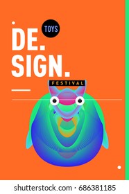 Abstract Modern Toys Design Festival Poster. Publications and Presentations Layouts Graphic Template and ideas for Poster. Vector Illustration of Cartoon Head 3d forms. 