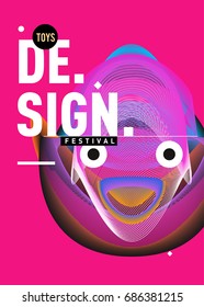 Abstract Modern Toys Design Festival Poster. Publications and Presentations Layouts Graphic Template and ideas for Poster. Vector Illustration of Cartoon Head 3d forms. 