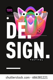 Abstract Modern Toys Design Festival Poster. Publications and Presentations Layouts Graphic Template and ideas for Poster. Vector Illustration of Cartoon Head 3d forms. 