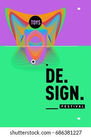 Abstract Modern Toys Design Festival Poster. Publications and Presentations Layouts Graphic Template and ideas for Poster. Vector Illustration of Cartoon Head 3d forms. 