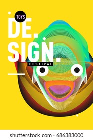 Abstract Modern Toys Design Festival Poster. Publications and Presentations Layouts Graphic Template and ideas for Poster. Vector Illustration of Cartoon Head 3d forms. 
