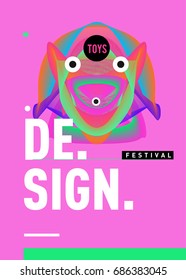 Abstract Modern Toys Design Festival Poster. Publications and Presentations Layouts Graphic Template and ideas for Poster. Vector Illustration of Cartoon Head 3d forms. 