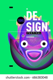 Abstract Modern Toys Design Festival Poster. Publications and Presentations Layouts Graphic Template and ideas for Poster. Vector Illustration of Cartoon Head 3d forms. 