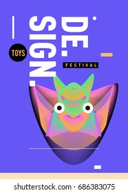 Abstract Modern Toys Design Festival Poster. Publications and Presentations Layouts Graphic Template and ideas for Poster. Vector Illustration of Cartoon Head 3d forms. 