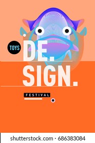 Abstract Modern Toys Design Festival Poster. Publications and Presentations Layouts Graphic Template and ideas for Poster. Vector Illustration of Cartoon Head 3d forms. 