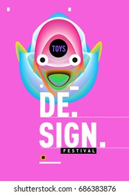 Abstract Modern Toys Design Festival Poster. Publications and Presentations Layouts Graphic Template and ideas for Poster. Vector Illustration of Cartoon Head 3d forms. 
