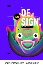 Abstract Modern Toys Design Festival Poster. Publications and Presentations Layouts Graphic Template and ideas for Poster. Vector Illustration of Cartoon Head 3d forms. 
