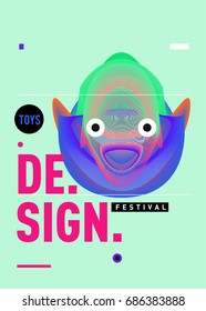 Abstract Modern Toys Design Festival Poster. Publications and Presentations Layouts Graphic Template and ideas for Poster. Vector Illustration of Cartoon Head 3d forms. 
