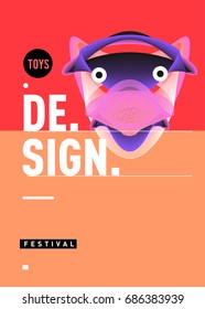 Abstract Modern Toys Design Festival Poster. Publications and Presentations Layouts Graphic Template and ideas for Poster. Vector Illustration of Cartoon Head 3d forms. 
