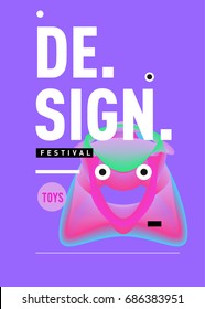 Abstract Modern Toys Design Festival Poster. Publications and Presentations Layouts Graphic Template and ideas for Poster. Vector Illustration of Cartoon Head 3d forms. 
