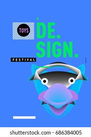 Abstract Modern Toys Design Festival Poster. Publications and Presentations Layouts Graphic Template and ideas for Poster. Vector Illustration of Cartoon Head 3d forms. 
