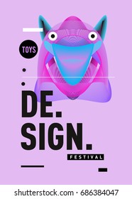 Abstract Modern Toys Design Festival Poster. Publications and Presentations Layouts Graphic Template and ideas for Poster. Vector Illustration of Cartoon Head 3d forms. 
