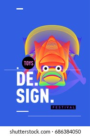 Abstract Modern Toys Design Festival Poster. Publications and Presentations Layouts Graphic Template and ideas for Poster. Vector Illustration of Cartoon Head 3d forms. 
