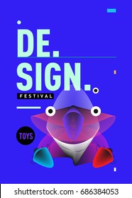 Abstract Modern Toys Design Festival Poster. Publications and Presentations Layouts Graphic Template and ideas for Poster. Vector Illustration of Cartoon Head 3d forms. 
