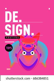 Abstract Modern Toys Design Festival Poster. Publications and Presentations Layouts Graphic Template and ideas for Poster. Vector Illustration of Cartoon Head 3d forms. 
