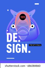 Abstract Modern Toys Design Festival Poster. Publications and Presentations Layouts Graphic Template and ideas for Poster. Vector Illustration of Cartoon Head 3d forms. 
