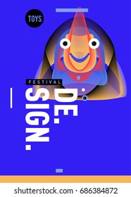 Abstract Modern Toys Design Festival Poster. Publications and Presentations Layouts Graphic Template and ideas for Poster. Vector Illustration of Cartoon Head 3d forms. 
