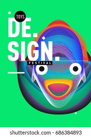 Abstract Modern Toys Design Festival Poster. Publications and Presentations Layouts Graphic Template and ideas for Poster. Vector Illustration of Cartoon Head 3d forms. 
