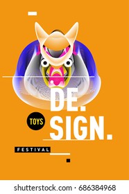 Abstract Modern Toys Design Festival Poster. Publications and Presentations Layouts Graphic Template and ideas for Poster. Vector Illustration of Cartoon Head 3d forms. 
