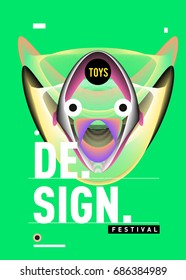 Abstract Modern Toys Design Festival Poster. Publications and Presentations Layouts Graphic Template and ideas for Poster. Vector Illustration of Cartoon Head 3d forms. 
