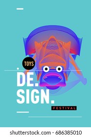 Abstract Modern Toys Design Festival Poster. Publications and Presentations Layouts Graphic Template and ideas for Poster. Vector Illustration of Cartoon Head 3d forms. 
