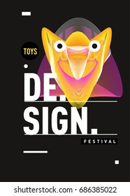Abstract Modern Toys Design Festival Poster. Publications and Presentations Layouts Graphic Template and ideas for Poster. Vector Illustration of Cartoon Head 3d forms. 
