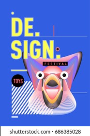 Abstract Modern Toys Design Festival Poster. Publications and Presentations Layouts Graphic Template and ideas for Poster. Vector Illustration of Cartoon Head 3d forms. 

