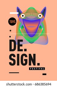 Abstract Modern Toys Design Festival Poster. Publications and Presentations Layouts Graphic Template and ideas for Poster. Vector Illustration of Cartoon Head 3d forms. 