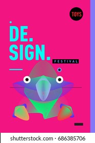 Abstract Modern Toys Design Festival Poster. Publications and Presentations Layouts Graphic Template and ideas for Poster. Vector Illustration of Cartoon Head 3d forms. 