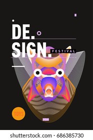 Abstract Modern Toys Design Festival Poster. Publications and Presentations Layouts Graphic Template and ideas for Poster. Vector Illustration of Cartoon Head 3d forms. 