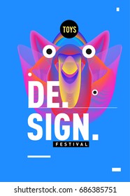 Abstract Modern Toys Design Festival Poster. Publications and Presentations Layouts Graphic Template and ideas for Poster. Vector Illustration of Cartoon Head 3d forms. 