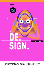 Abstract Modern Toys Design Festival Poster. Publications and Presentations Layouts Graphic Template and ideas for Poster. Vector Illustration of Cartoon Head 3d forms. 