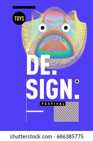 Abstract Modern Toys Design Festival Poster. Publications and Presentations Layouts Graphic Template and ideas for Poster. Vector Illustration of Cartoon Head 3d forms. 
