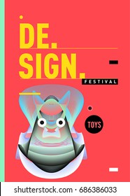 Abstract Modern Toys Design Festival Poster. Publications and Presentations Layouts Graphic Template and ideas for Poster. Vector Illustration of Cartoon Head 3d forms. 